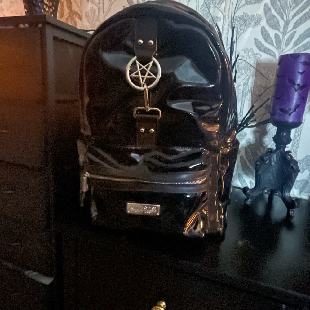Killstar Shiny Black Backpack with Pentagram Accent